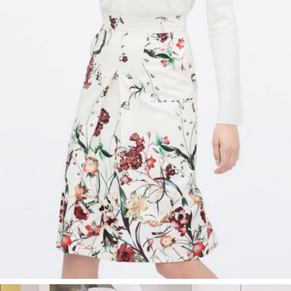 ZARA Pleated A-line Floral Skirt Small - Picture 1 of 5